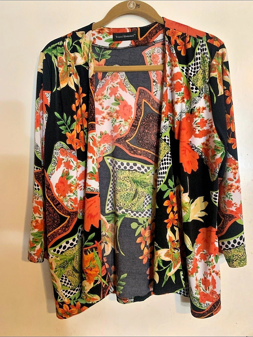 Travel Elements Women's Floral Open Front Camisole in Black & Orange Size Large